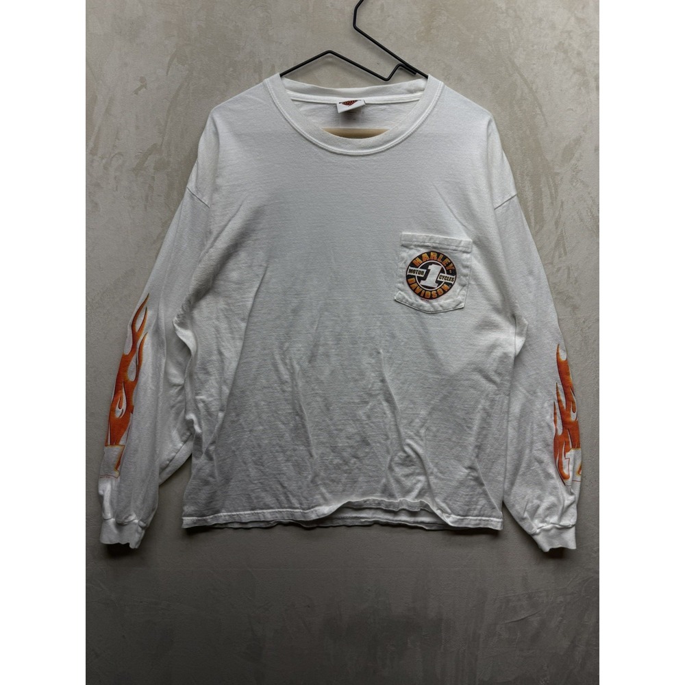 VTG Harley-Davidson Shirt Men XL Long Sleeve White Flame Sleeve Myrtle Beach USA